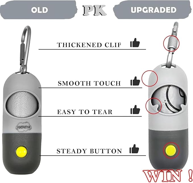 Dog Poop Bag Dispenser with Flashlight|Holder with Leash Clip|Hands-Free Leash Poop Bag Holder with Straps and 1 Roll Dog Waste Bags (Light Gray,1 Holder 195 Bags)