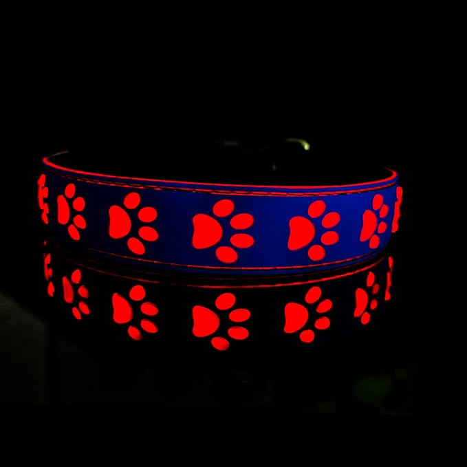 Subversive USB-C led Light up Dog Collar, Subversive 3D Cross Design Comfortable and Soft Material,Multicolored Lighting (PAW-Blue, M(15.7-19.7"))