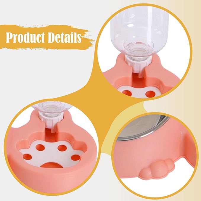 Dog Bowl with Automatic Water Bottle Practical Pets Water and Food Bowl Set for Small Medium Dogs Puppy-