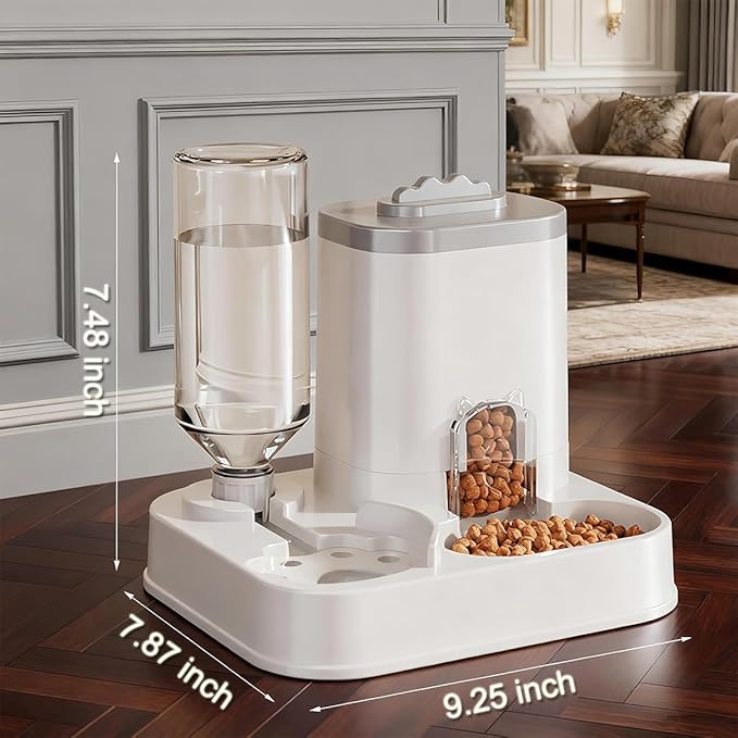 Gravity Pet Feeder and Water Dispenser Set, Cat Food Automatic Feeder and Automatic Dog Feeder and Water, Suitable for Small Pets Such as Cats and Dogs (Grey)