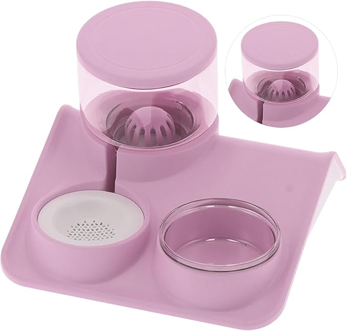 Pet Water Dispenser and Food Bowl Set, 1.8L Automatic Water Dispenser with Detachable Bowl, PPPET Material, Non Slip Base, Convenient for Cats and Small Dogs (Rooftop Drinking Fountain Pink)