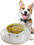 Interactive Pet Press-to-Feed Dispenser, White and Yellow, PET Material, 10.3 x 7.2 x 21.5 inches, Automatic Feeding Bowl with Stand, Indoor Dog Treat Feeder (Yellow)