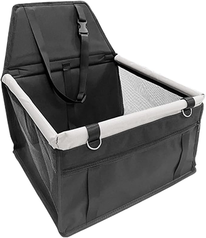 Waterproof Carrier Bed - Puppy Travel Seat, Dog Car Booster | Adjustable Buckle Harness Crate, Storage Pocket Basket, Removable Cushion with Driving Scenario