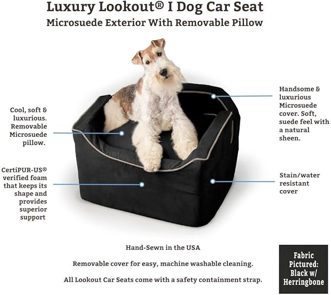 Snoozer Dog Car Seat: Lookout I Dog Booster Car Seat for Pets up to 25lbs, Helps Alleviate Travel Sickness & Fear for Dogs, Removable Washable Cover – Sapphire, Size Medium