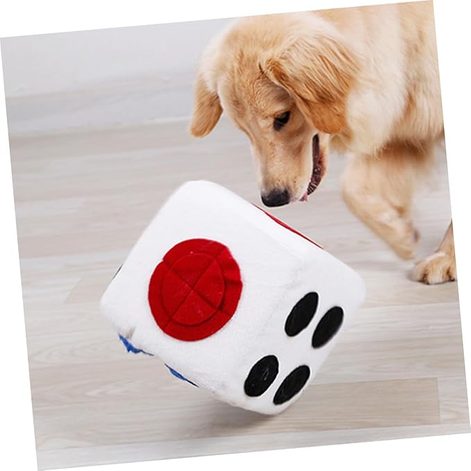 Happyyami Plush Dog Dice for Pets White Sniffing Training Interactive Puppy with Invisible Zipper for Extended Enrichment