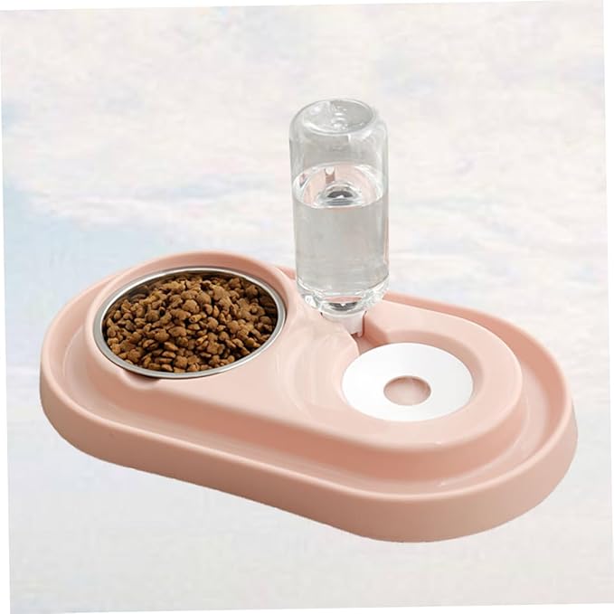 Yardwe Dual Use Automatic Pet Water Dispenser Pink Plastic Stainless Steel Double Bowl for Dogs with Sink Partition Pet Water Feeder