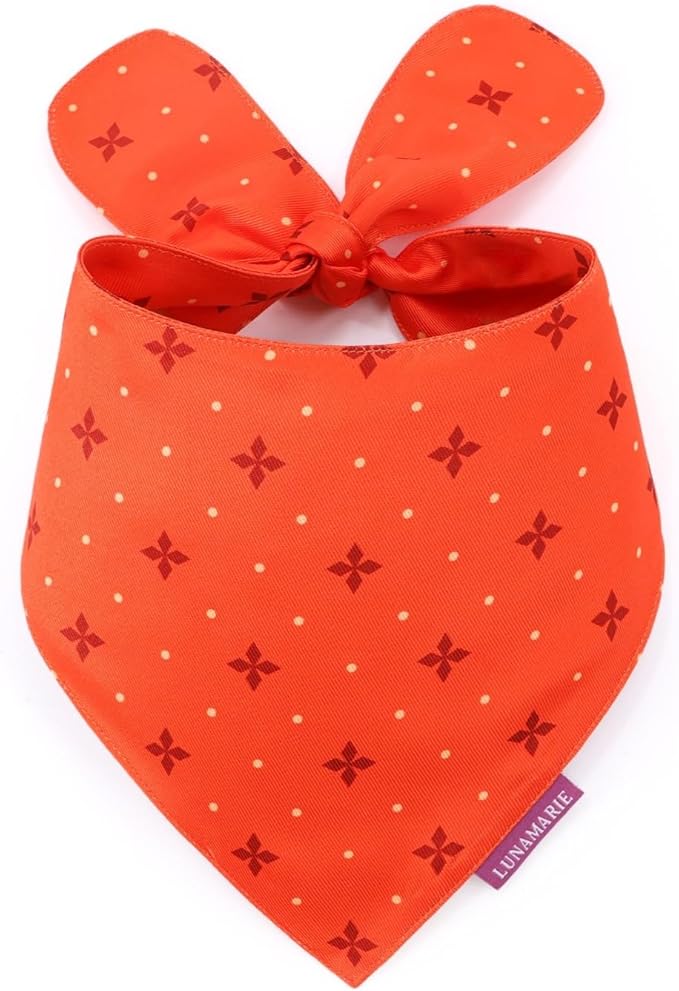 LunaMarie - Luxury Pet Birthday Bandanas -Premium & Silky Poly Fabric | 100% Handmade | Custom Shape Dual Layered (Ember, Small)