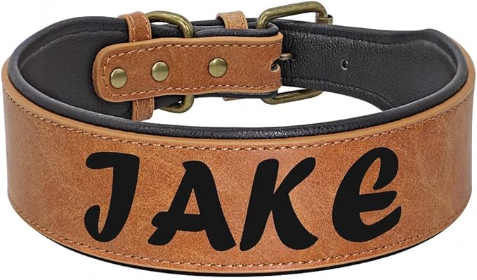 Custom Large Dog Collar Wide Leather Personalized Collars Medium Large Dog Pet Collars Customized for Dogs Printed Name ID Coffee XXL
