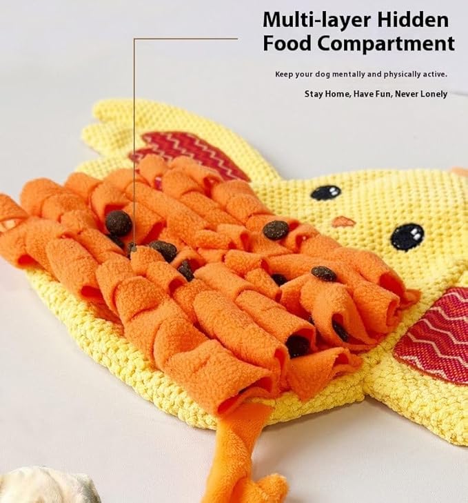 Small Pet Snuffle Mat with BB Squeaker and Crinkle Sound for Dogs Rabbits Guinea Pigs, Interactive Nose Work Training Blanket for Hiding Treats and Relieving Boredom (Yellow)