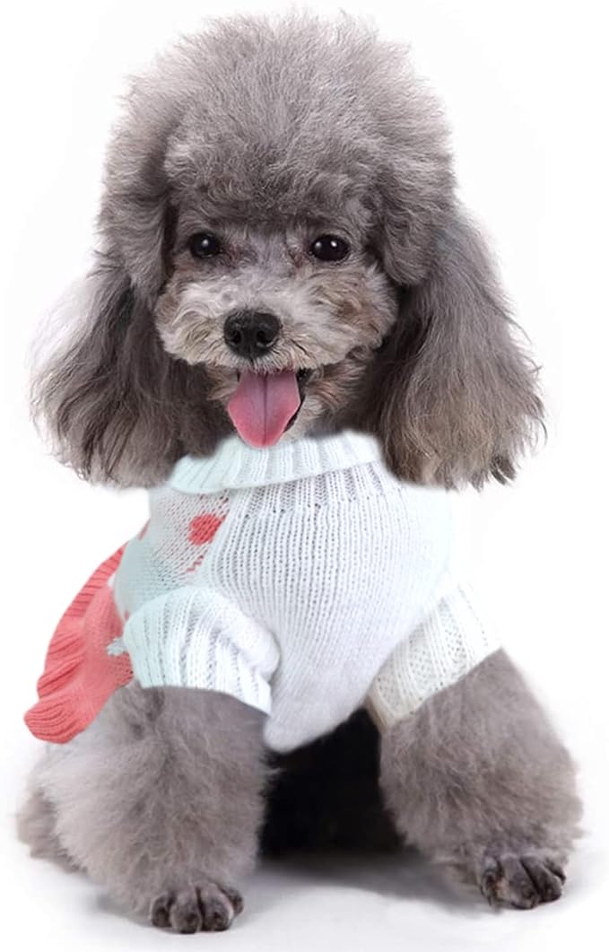 CHBORCHICEN Pet Dog Sweaters Classic Knitwear Turtleneck Winter Warm Puppy Clothing Cute Strawberry and Heart Doggie Sweater (XS, Dress-Pink)