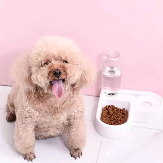TiaoBug Pet Automatic Water Feeder and Food Bowl Gravity Auto Refill Waterer Feeder for Dogs Cats White One Size