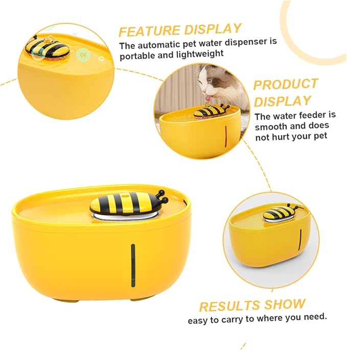 BESPORTBLE Automatic Pet Water Dispenser Cycle Filtration for Cats and Dogs Compact and Portable Design for Easy Use for Busy Pet Owners Honey Bee Water Feeder