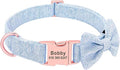 Fashion Personalized Dog Collar Custom Nylon Dog Collars Engraved Name ID Adjustable for Small Medium Large Dog Chihuahua Bownot Blue S
