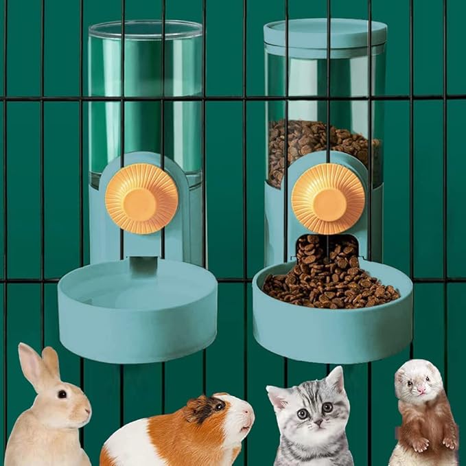 Hanging Automatic Pet Food Water Dispenser,Auto Gravity Pet Feeder and Waterer Set,Small Animals Self Feeding Bowl,Dog Feeding Station for Puppy Kitten Rabbit Chinchilla Hedgehog Ferret (Green)