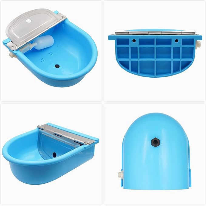 MINYULUA Automatic Waterer Bowl Large Horse Waterer with Float Valve and Drain Plug Automatic Water Feeder Dispenser Bowl for Sheep Dog Horse Cow Pig Plastic (Light Blue)