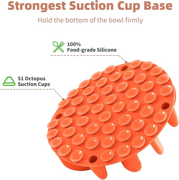 Jaoul Slow Feeder Dog Bowls Insert, Puzzle Slow Feeder Insert with 51 Octopus Suction Cups for Medium Large Size Dog Food Bowl Over 6.5" Wide (Orange)