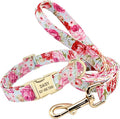 Flower Dog Collar Leash Set Custom Small Medium Large Dog Pet Collars Floral Print Nylon Dog Collars with Treat Bag Snack Bag Pink Collar Leash S