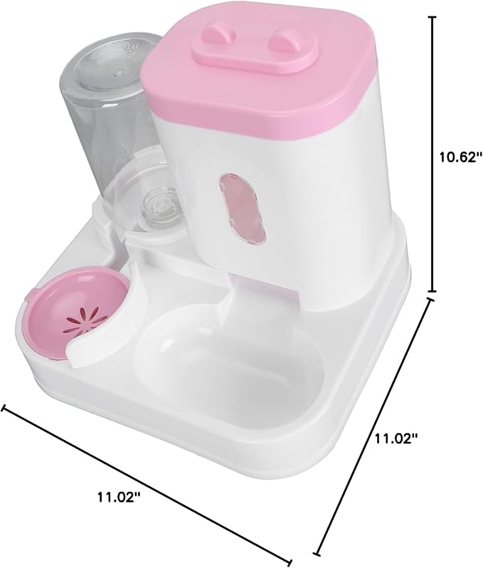 Automatic Pet Food Water Dispenser Large Capacity 2 in 1 Cat Feeder Waterer for Dogs and Puppies (Pink)