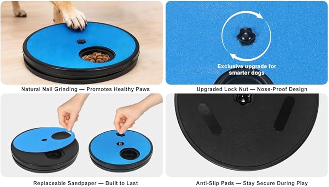 Dog Nail Scratch Board with 2 Knobs (Training & Daily) - Stress Free Dog Nail File Board for Anxiety - Interactive Cognitive Puzzle Toy & Treat Dispenser Alternative to Clippers