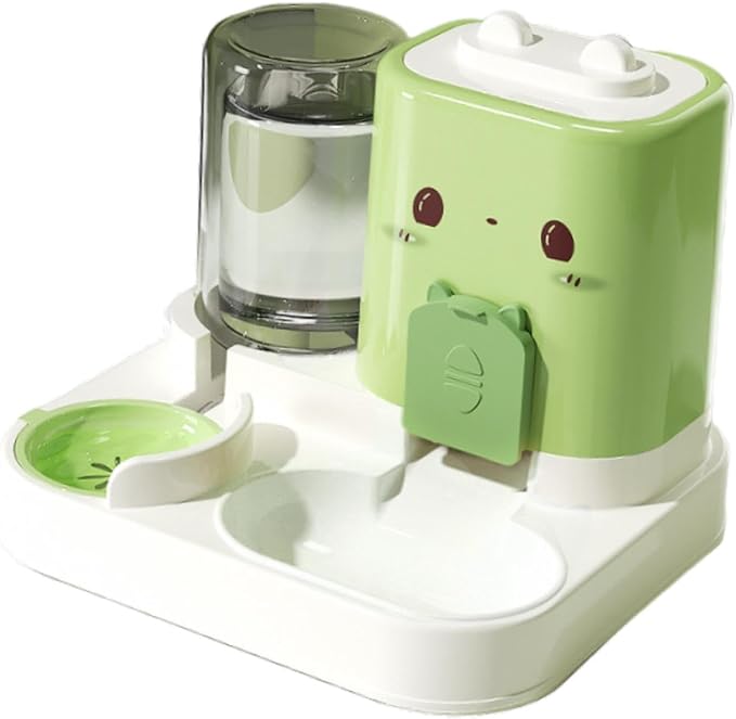 2 in 1 Automatic Pet Feeder and Water Dispenser for Small Dogs and Cats, Portable Travel Supply with 1800ml Food Capacity and 800ml Water Capacity- Green
