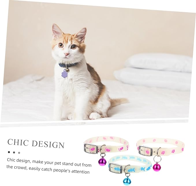 YARNOW 3pcs Fluorescent Pet Collar Nighttime Glow Safety Neck Strap for Cats Dogs Fish Bone Paw Prints Footprints Designs Random Colors
