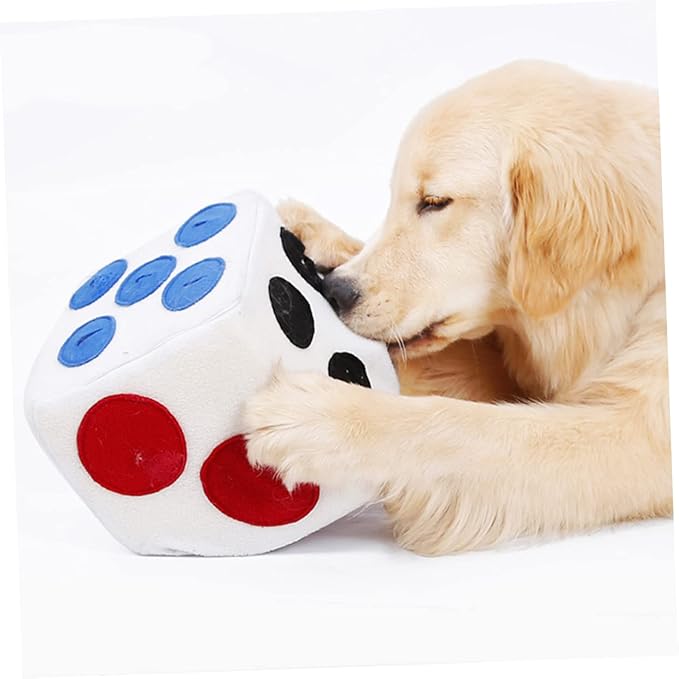 Happyyami Plush Dog Dice for Pets White Sniffing Training Interactive Puppy with Invisible Zipper for Extended Enrichment