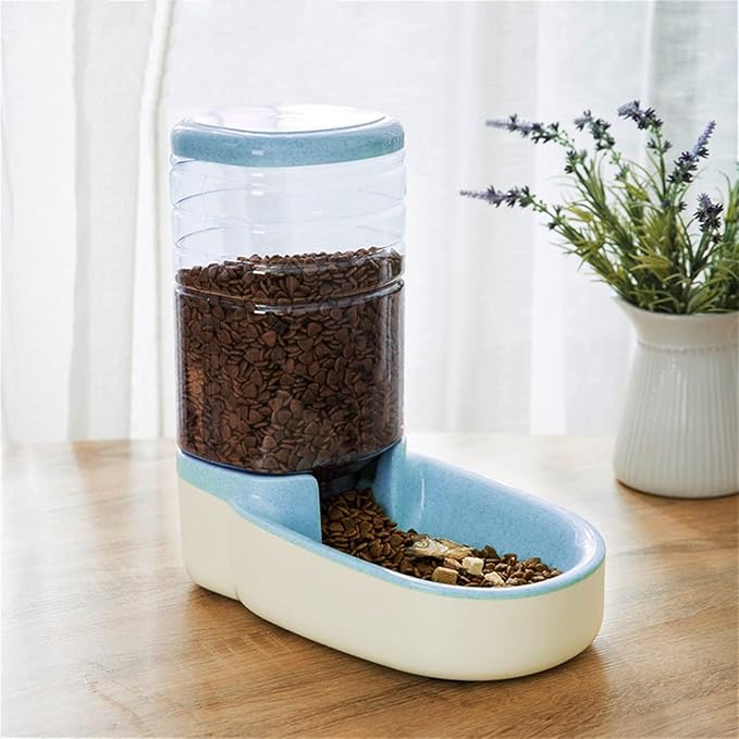 Automatic Cat Feeder Gravity Dog Feeder 1 Gallon Pet Feeder, Self-Dispensing Pet Feeder Bowl for Small and Medium Sized Pets Large Capacity (Blue)