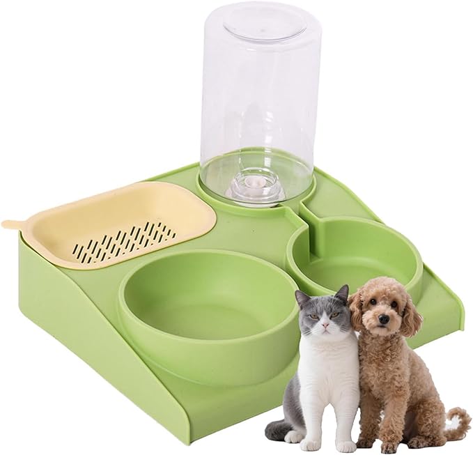 renvena Multi-Functional Dog and Cat Feeder Automatic Water Dispenser Bottle Double Slow Feed Bowls Green One Size