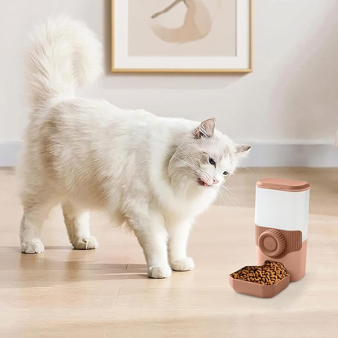 Hanging Cage Automatic Small Pet Food Bowl Water Bottle Dispenser, Auto Pet Feeder and Waterer Set, Suitable for Small Dogs, Cats, Kittens, Puppies, Rabbits, Chinchillas(900ML) (Coffee)