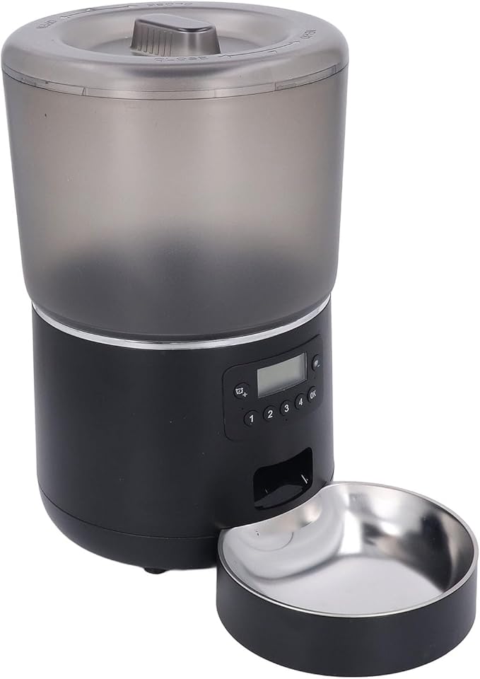 Automatic Pet Feeder, Transparent Automatic Cat Feeder with Freshness Preservation Stainless Steel 4L Timed Pet Smart Control Food Dispenser for Dogs Cats (US Plug)