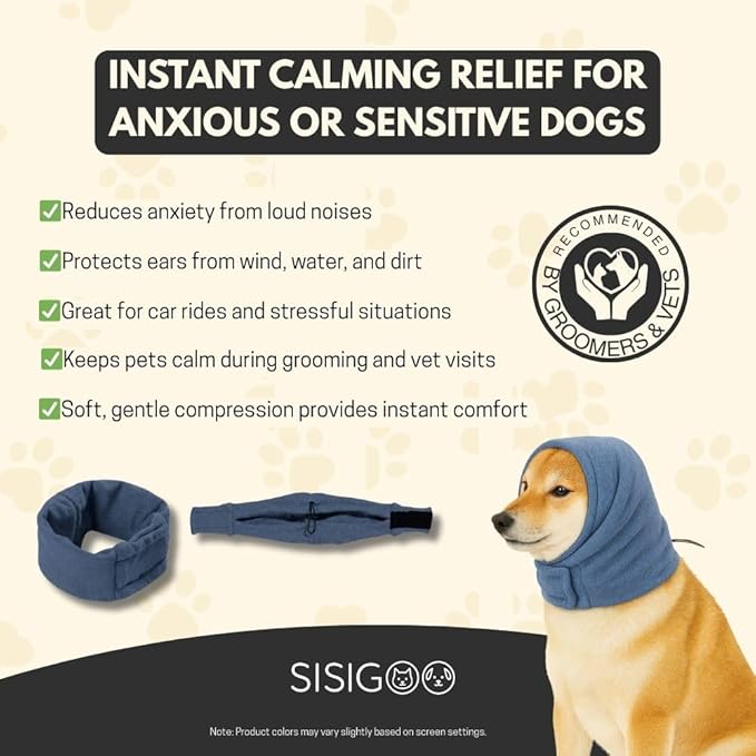 Dog Calming Hoodie – No Shake Ear Wraps for Dogs – Adjustable Dog Ear Muffs for Noise Protection – Ear Wrap Head Cover for Anxiety Relief, Hematoma, Grooming & Force Drying (Light Gray, M)