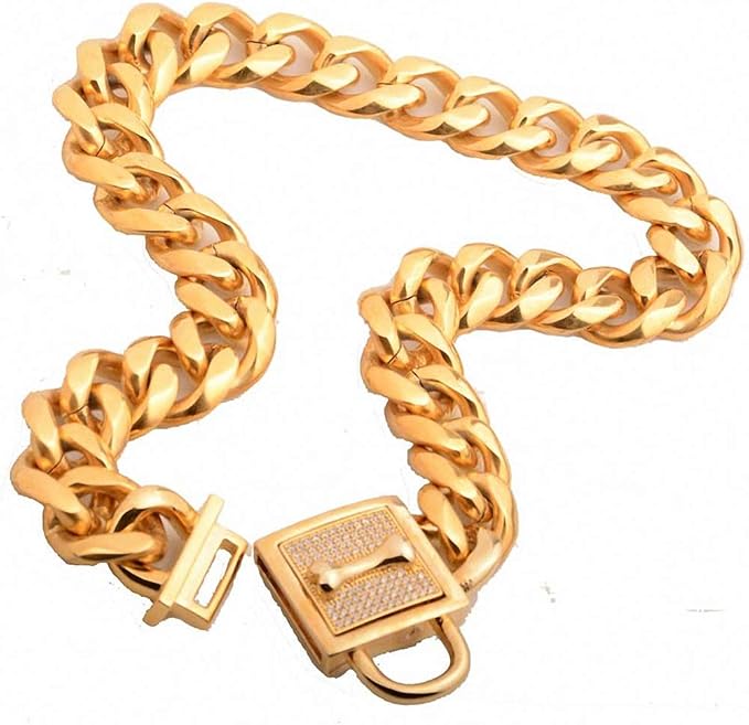 Lakke 19mm Golden Lock Stainless Steel Pet Dog Collar Apparels Metal Durable Puppy Dog Cat Gold Silver Collar Training Necklaces 10A