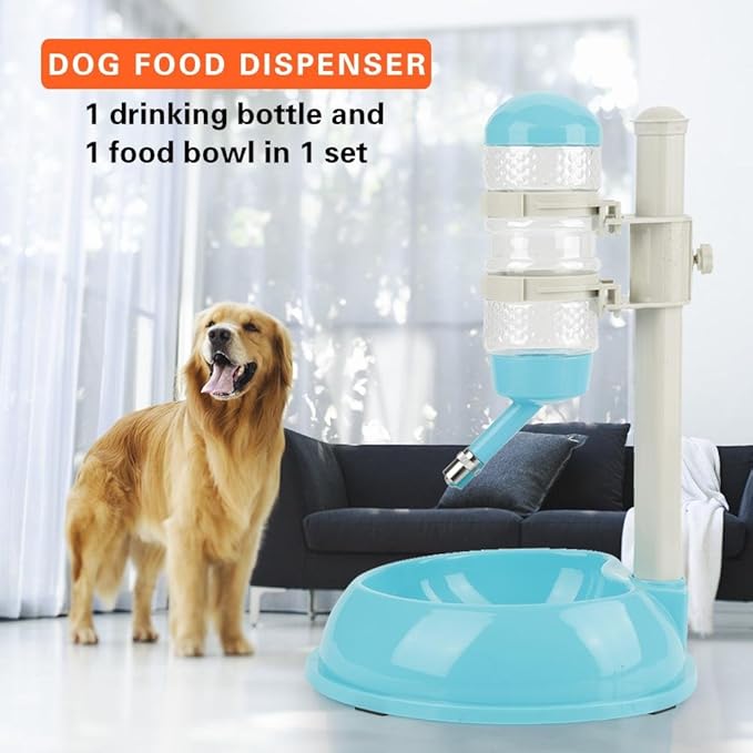 Pet Standing Water Dispenser Bowl Automatic Feeders Dispenser No Drip Water Bottle Height-Adjustable Dog Drinking Bowl Detachable Pole Self-Feeder with Non-Slip Pads for Cats Dogs