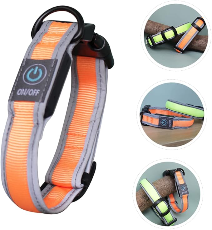 YARNOW 1pc Rechargeable Led Dog Collar Nylon Lighted Pet Necklace for Night Safety USB Charging Glow Dark Fluorescent