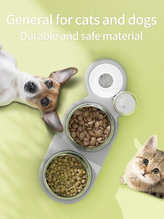 Pet Cat Bowl Automatic Dog Food with Water Fountain Double Drinking Raised Stand Dish Bowls for Cats(Pink)