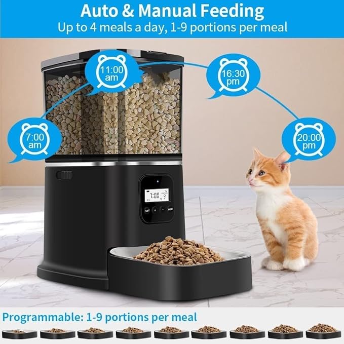 Dispenser Automatic Feeders6L Programmable FeederStainless Steel Bowl Pet Feeder for s and Dog Timed Food DispenserAuto Feederw/Voice RecorderDetachable Hopper cat Fountain