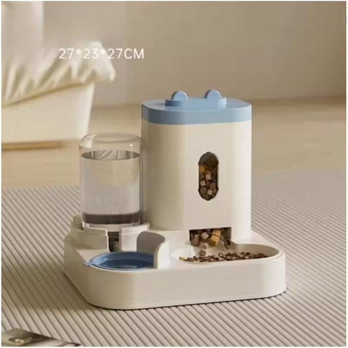 Automatic Feeder Dog Cat Food Bowl with Water Fountain Large Capacity Pet Food Storage Dispenser Container Puppy Pet Accessories (Blue)