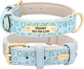Personalized Dog Collar Soft Leather Custom Puppy Collar Printed Pitbull Collars Pets Products for Small Medium Large Dog Blue L