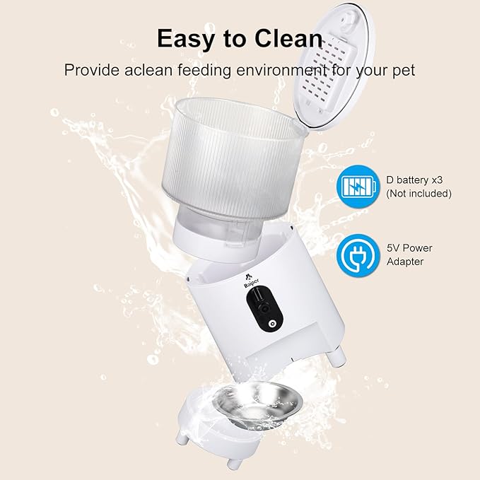 Two Pore Automatic Cat&Dog Feeder with Camera 2K HD Video with Night Vision 5G WiFi Pet Feeder with 2-Way Audio Low Food & Blockage Sensor Motion & Sound Alerts for Cat & Dog Single Tray White