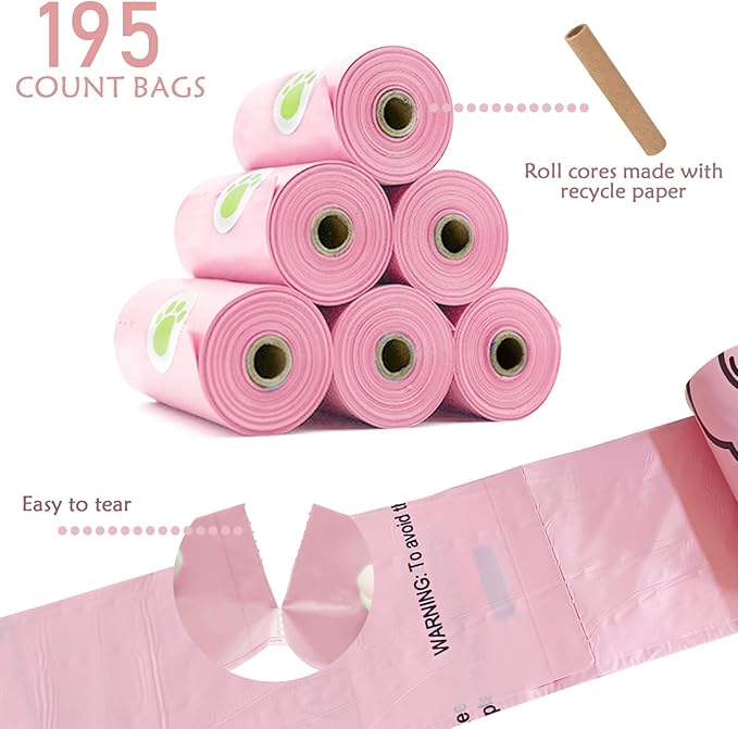 Aluminum Dog Poop Bags Holder with Carabiner Metal Pet Waste Bags Dispenser with Hook and Loop Fastener and Elastic Cord to Carry Used Bags (Pink)
