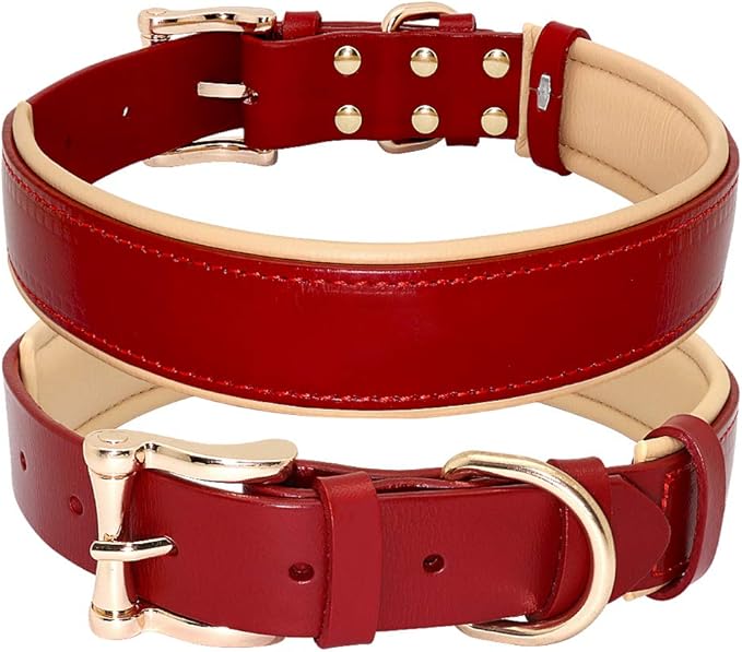 Dog Collar Leather Collares para Perro Big Dog Collars Solid Adjustable Padded Pet Puppy Collar for Small Medium Large Dog Blue Red M