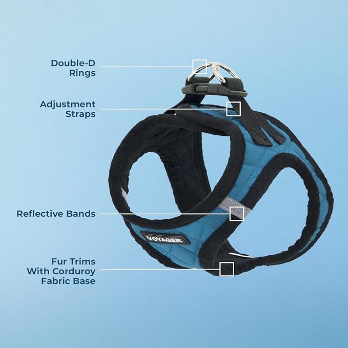 Best Pet Supplies - All Weather Plush, Reflective, No Pull Harness for Small, Medium Dogs, Cats - Secure with Hook & Loop Fastener, Buckle, Double D-Rings - Turquoise Plush, L