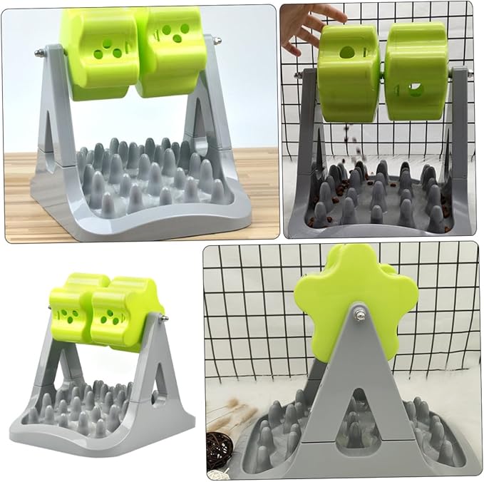 BESPORTBLE Automatic -Choking Dog Food Feeder Rotating Design Puppy Feeding Bowl with -Grade Material for Stress Mealtime Gray Green