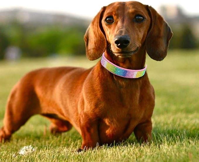 Haoyueer Rhinestone Dog Collar, Cute Dazzling Sparkling Soft Suede Leather Dog Cat Rhinestone Collar Crystal Diamond Pet Dog Puppy Collar (XS, Pink-3)