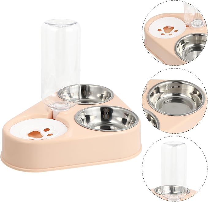 Automatic Pet Water Dispenser with Capacity and Removable Thickened Non-Slip Stainless Steel Bowls for Dogs and Cats Self-refilling Water Bowl with Silicone Base in Warm Pink