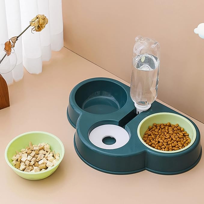 3 in 1 Dog Feeder Raised Cats Food Water Bowl Double Automatic Waterer No-Spill Double Pet Automatic Feeder Dog