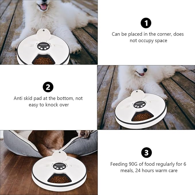 Yardwe Automatic Pet Feeder Six Feeding Holes, Detachable Pet Food Bowl, Timer Controlled Portion Dog and Cat Food Dispenser for Scheduled Feeding, Gray White