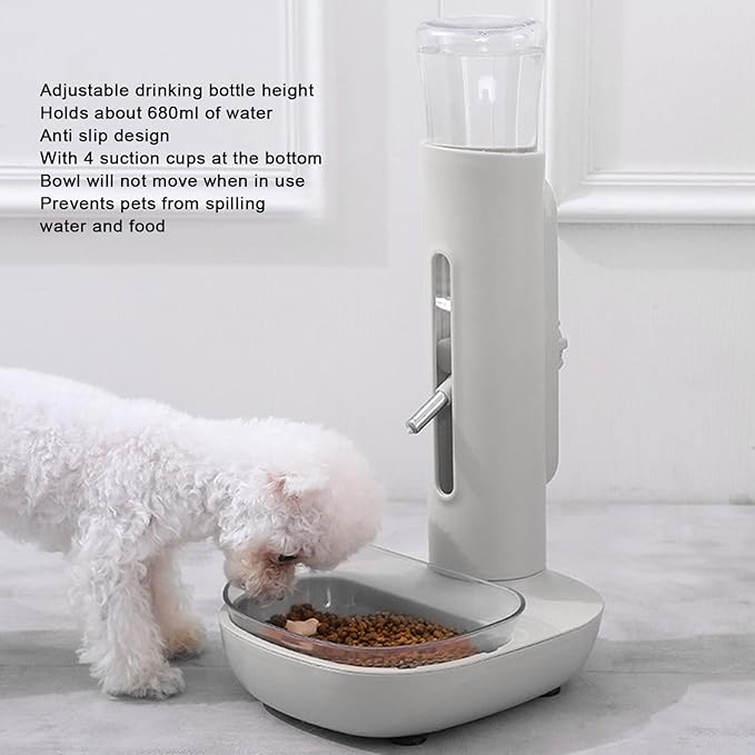 Luqeeg Pet Standing Water Dispenser, Detachable Automatic Pet Water Station with Adjustable Height, 680ml Anti Slip Cat Feeder for Dogs, Cats, Small Pets, Removable Bowl Included