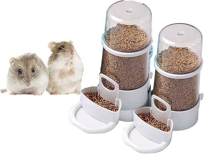 2 Packs Pet Feeder and Waterer, Self Dispensing Automatic Hamster Feeder, Food and Water Dispenser Set,Small Animal Dog Cat Pet Food Bowl, for Dogs Cats Pets Animals, 16x14cm, Blue (Clean)