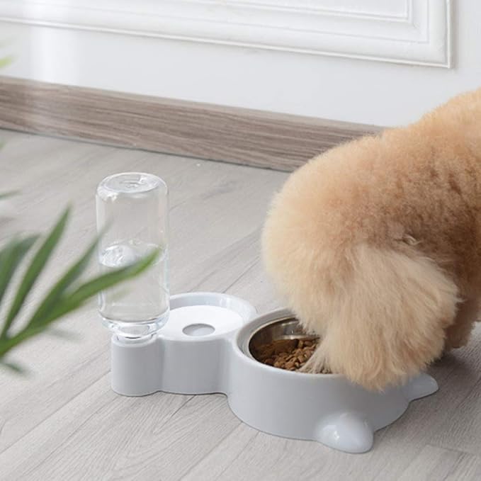 Baluue Pet Dual Water Food Feeder for Cats and Dogs Automatic Drinking Bowl Smooth Convenient Grey Color for Home Decor